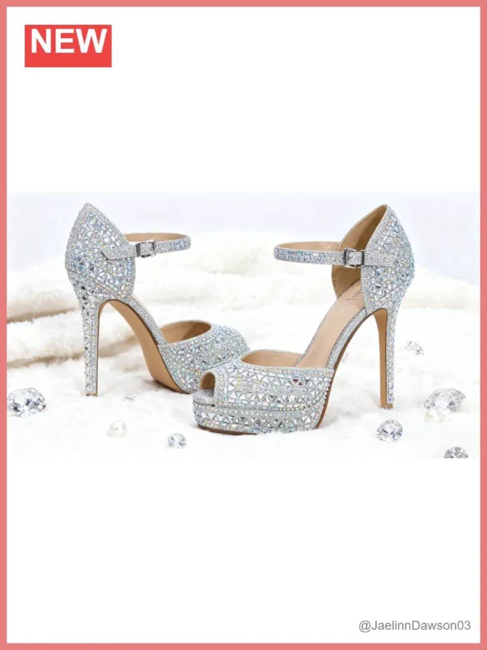 Sparkly Rhinestone Peep Toe Platform Stiletto Heels for Women Wedding Party